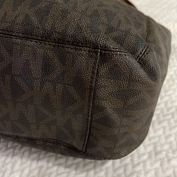Michael Kors Signature Brown Tote Bag Leather Detail Purse - Picture 4 of 12
